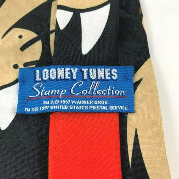 Looney Tunes Men's Necktie, Stamp Collection, Taz, Bugs Bunny. Stamp. 1997. VGC - Picture 3 of 4